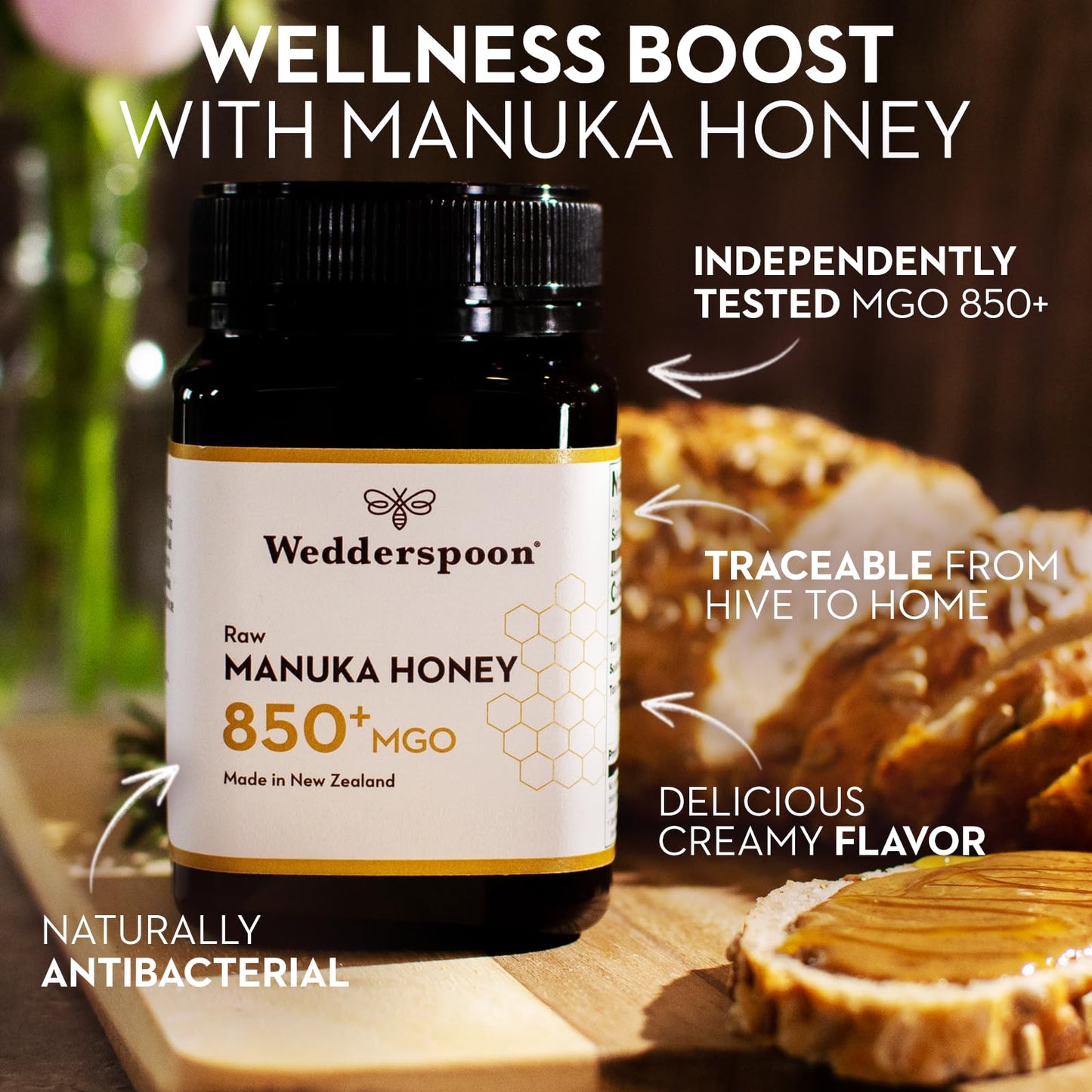 Wedderspoon Raw Premium Manuka Honey, 850+ Mgo, 8.8 Oz, Unpasteurized New Zealand Honey, From Our Hives To Your Home