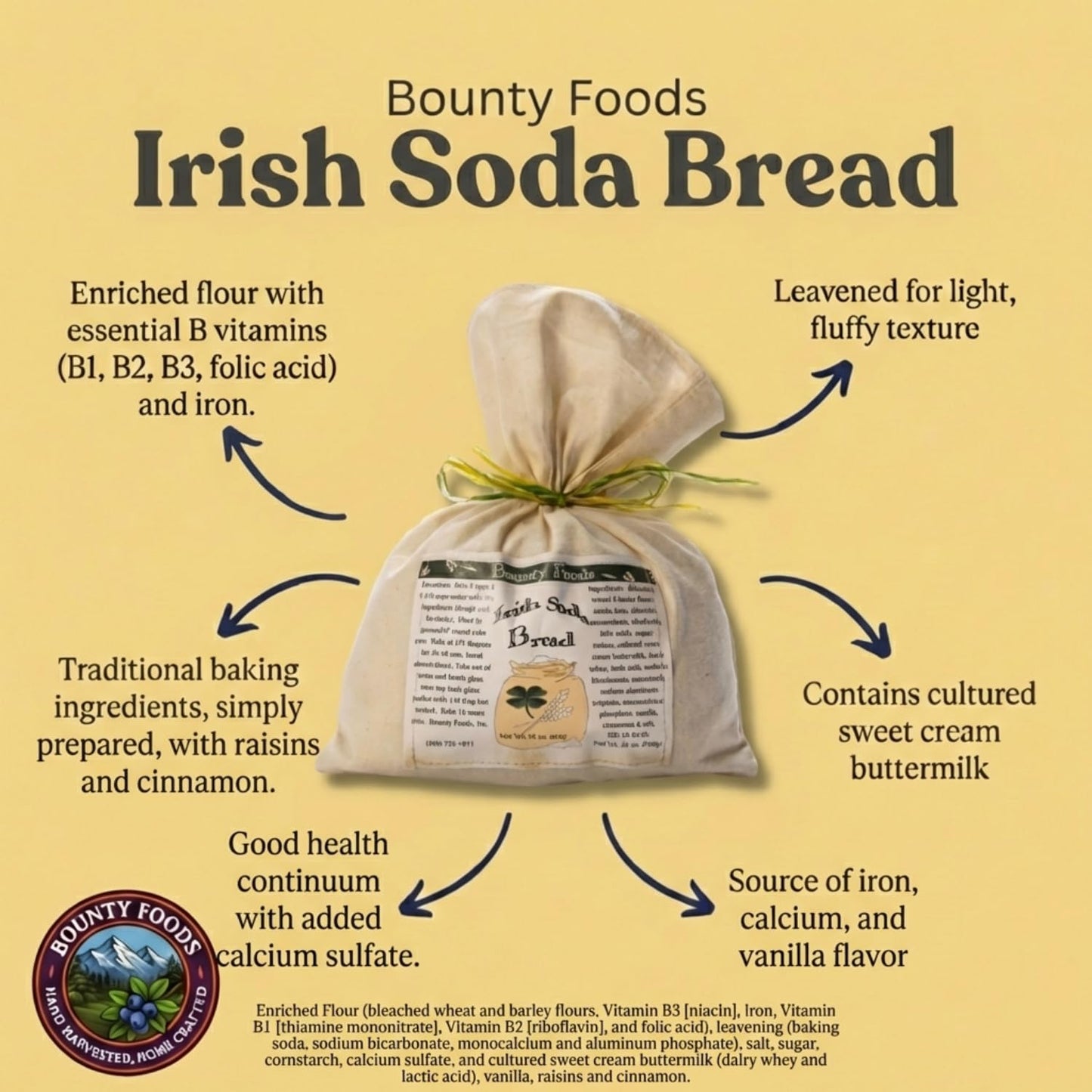 Bounty Foods Irish Soda Bread Mix 23 Oz – Handcrafted In Montana, Traditional Recipe, Rustic Artisan Quick Bread Kit In Western-Style Bag, Great For St. Patricks Day, Just Add Buttermilk Or Water