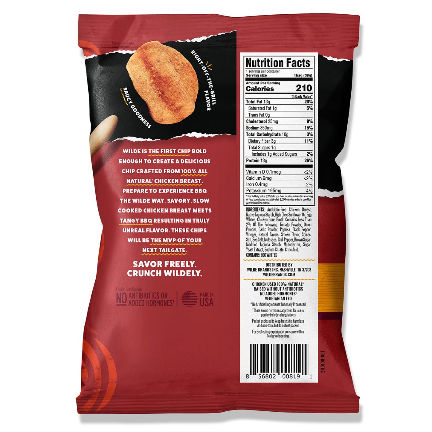 Wilde Barbeque Protein Chips, Thin And Crispy, High Protein, Keto Friendly, Made With Real Ingredients, 1.34Oz Bags (Pack Of 8)