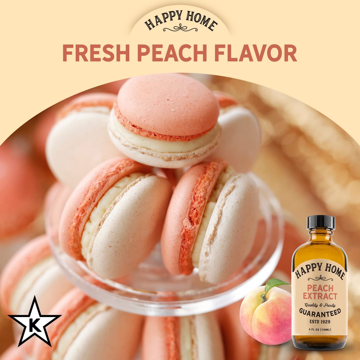 Happy Home Natural Peach Flavor - Certified Kosher - 4 Fl Oz