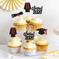 Keaziu 24 Pack Graduation Cupcake Toppers Class Of 2025 Red Graduation Hat Picks for Birthday Party Supplies