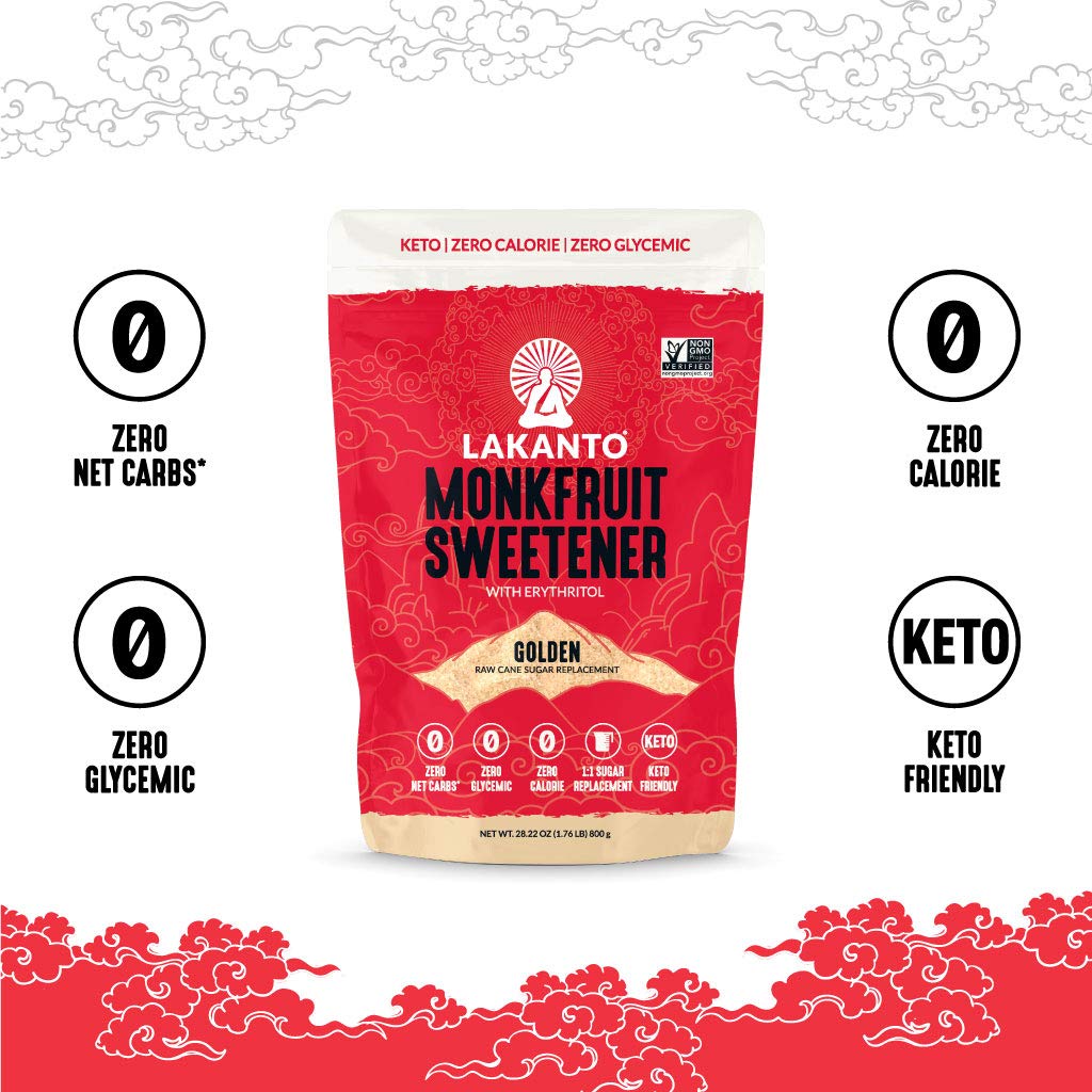 Lakanto Golden Monk Fruit Sweetener With Erythritol, Raw Cane Sugar Substitute, Monk Fruit Extract, Raw Sugar Replacement for Ba