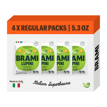 BRAMI Lupini Beans Snack, Chili & Lime | 7g Plant Protein, 0g Net Carbs | Vegan, Vegetarian, Keto, Mediterranean Diet, Non Perishable | 5.3 Ounce (4 Count)