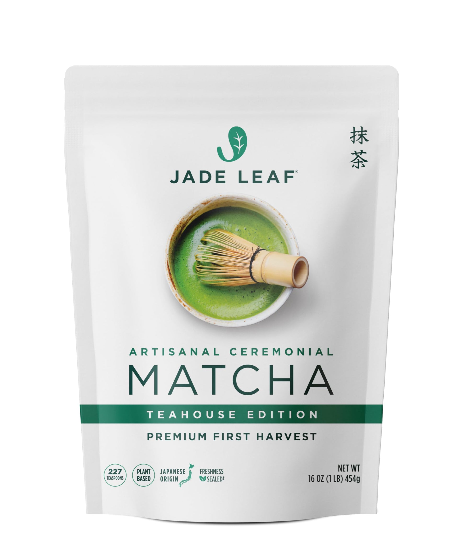 Jade Leaf Matcha Ceremonial Grade Matcha Green Tea Powder - Authentic Japanese Origin - Artisanal Teahouse Edition enhanced First Harvest (1 Pound Bulk Pouch)