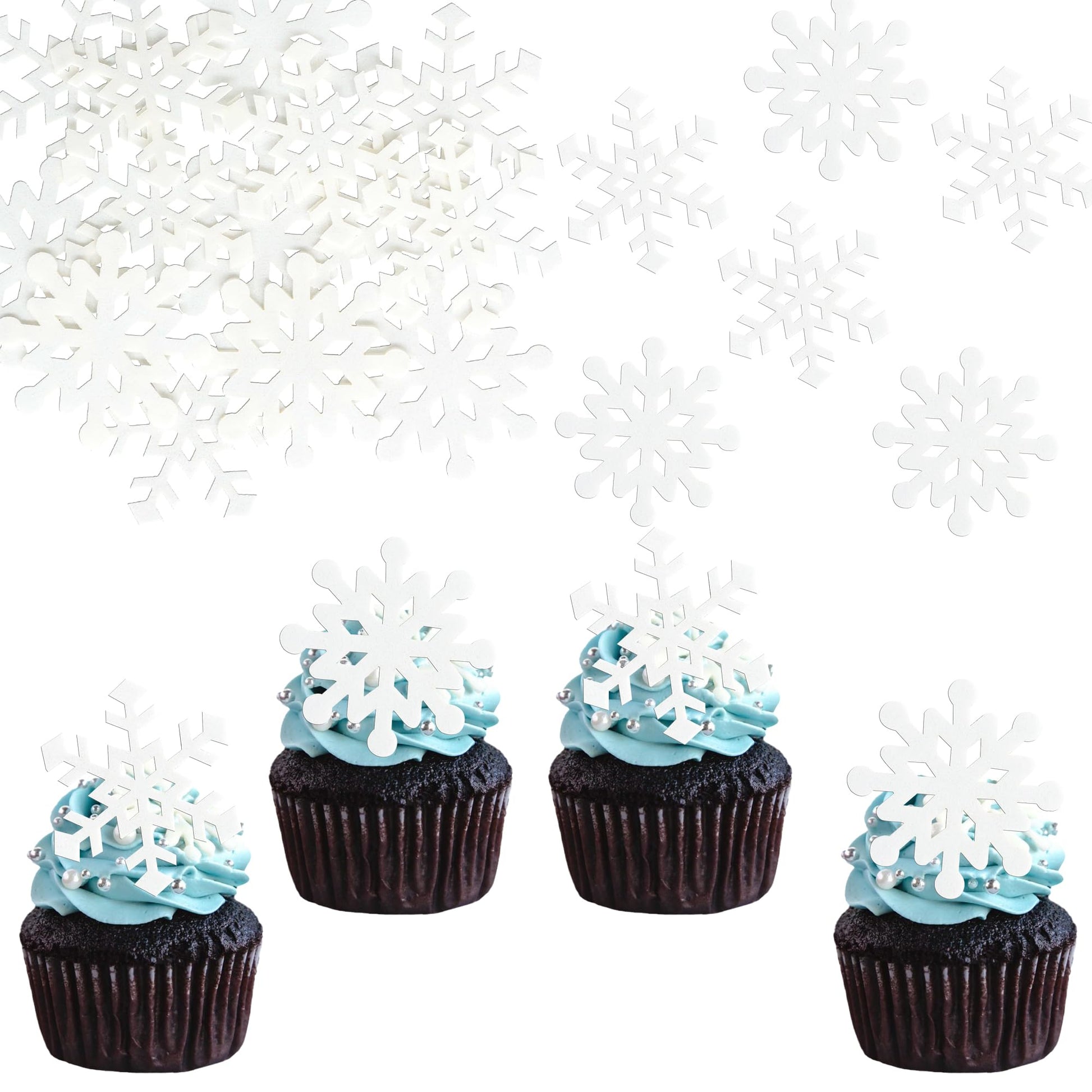 Gyufise Edible Snowflakes Cupcake Toppers - 60Pcs Wafer Paper Sprinkles for Christmas - 1.7 inches - White
