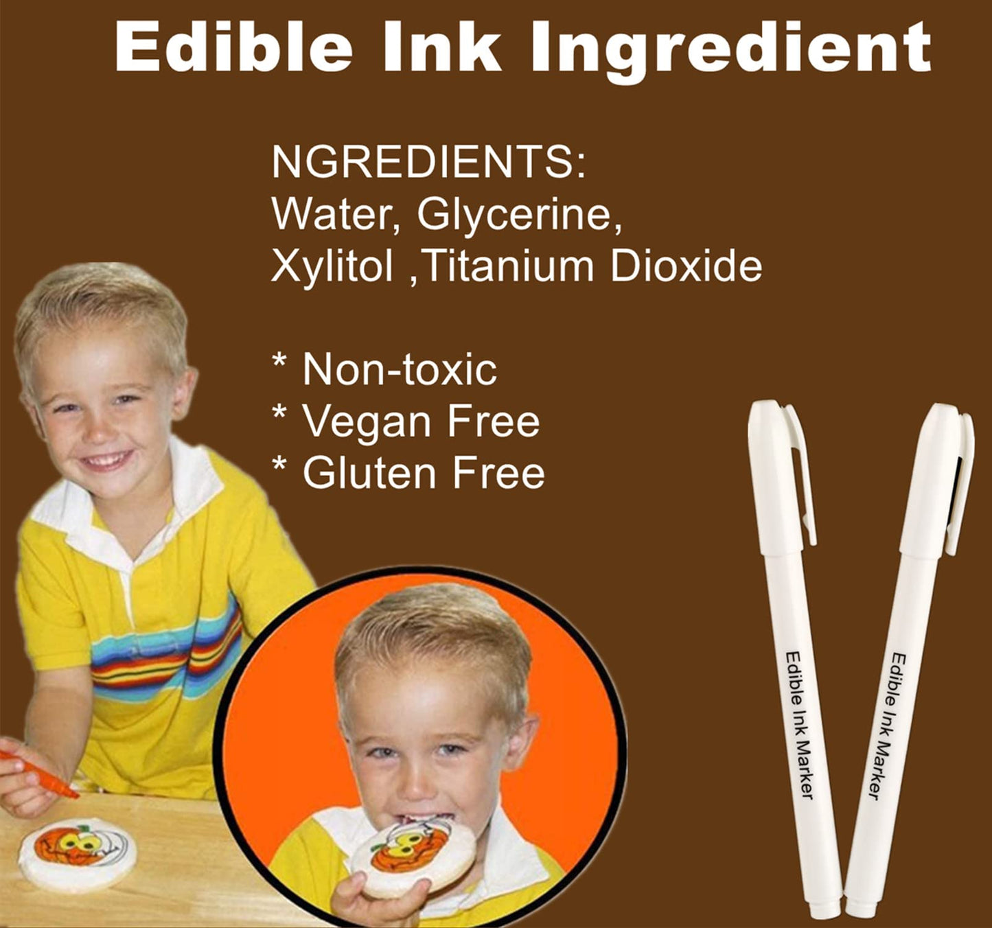 Fanika 2PCS White Edible Markers for Cookie Decorating, Smooth Tip Food Grade Gourmet Writer for Chocolate, Fondant, Macaron, Fo