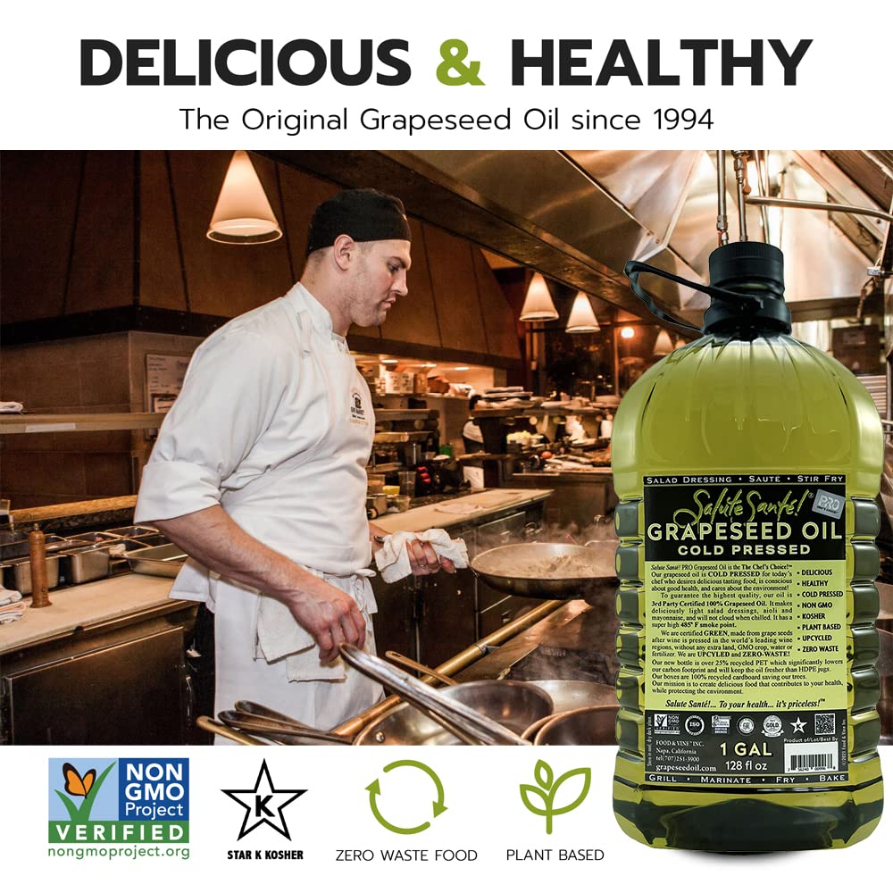 Salute Santé! Cold Pressed G seed Oil – Non-GMO, Kosher – 128 Fl Oz – Healthy Cooking Oil for Frying, Baking & Dressings