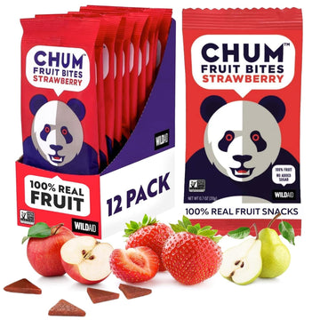 Chum Fruit Bites 100% Real Fruit Snacks-Strawberry, 12-Pack | Non-GMO, No Added Sugar or Preservatives | Healthy Snack | Top 12 