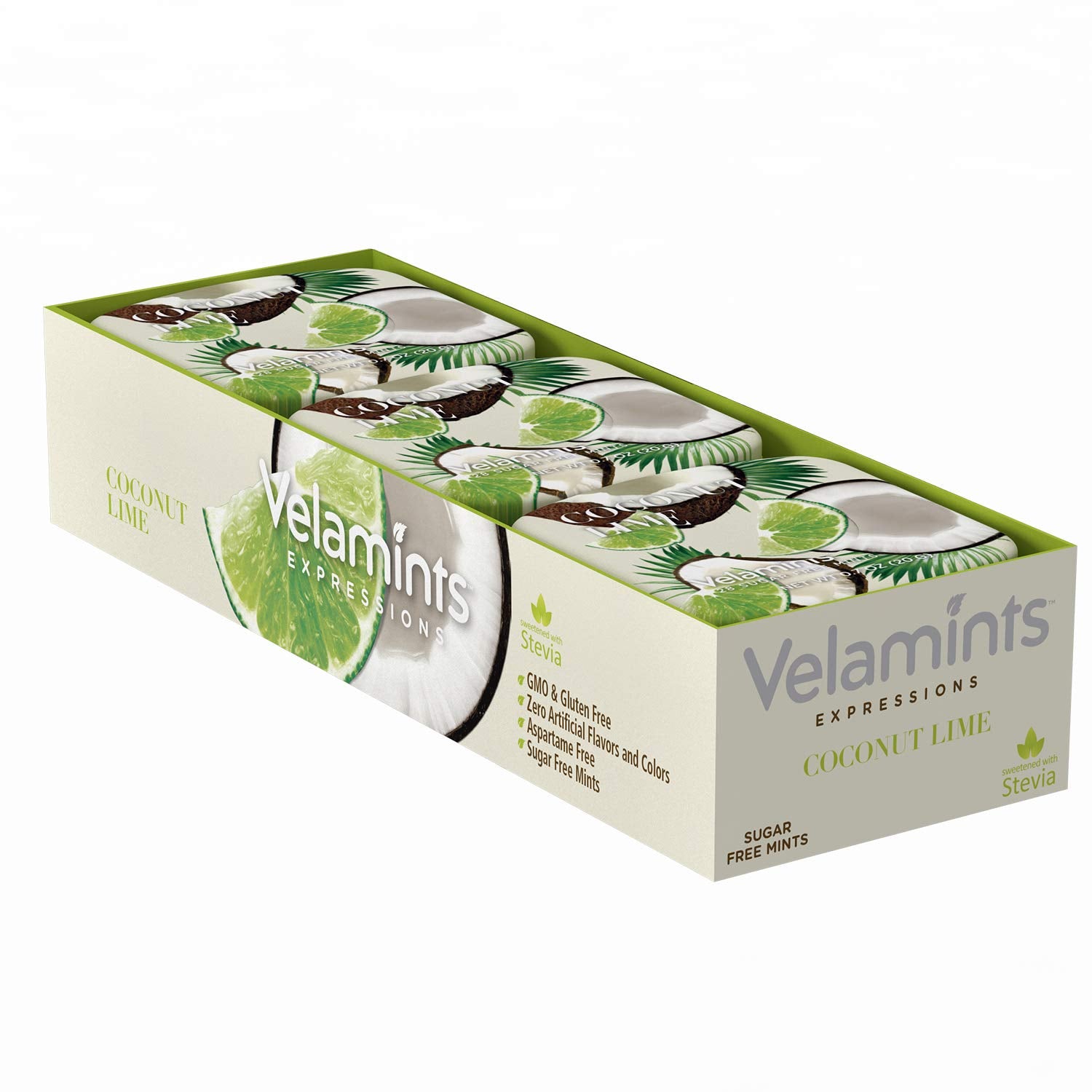Velamints Sugar Free Mints - Breath Mints Tin Expressions Coconut Lime - Aspartame-Free Sweetened With Stevia, 20 Gram (Pack Of 6 Tins)