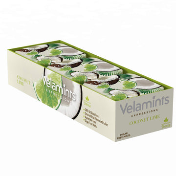 Velamints Sugar Free Mints - Breath Mints Tin Expressions Coconut Lime - Aspartame-Free Sweetened With Stevia, 20 Gram (Pack Of 6 Tins)