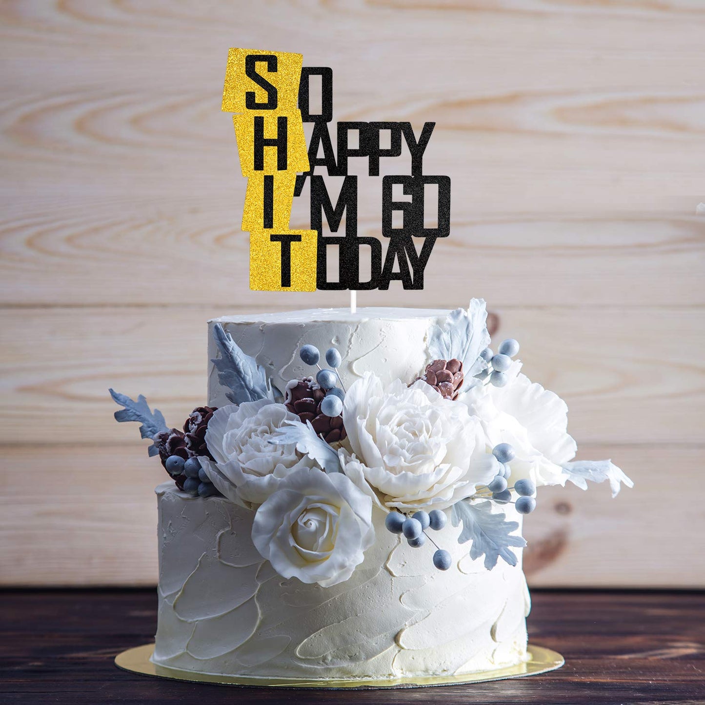 Caiwowo Cake Topper - Funny 60th Birthday Decor - Glitter Gold Paper - Cheers to Dirty Sixty Years