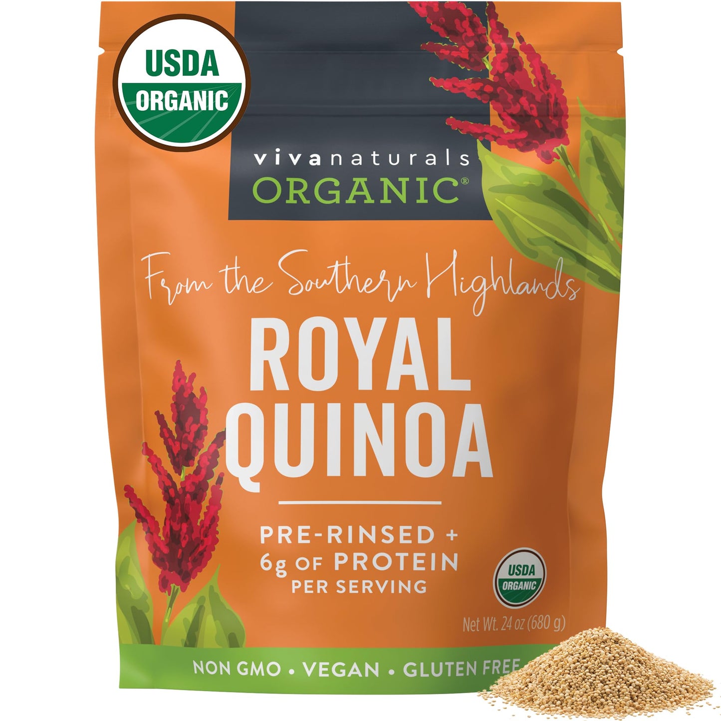 Viva Naturals Organic Quinoa - Gluten Free Vegan Complete Protein - 24 oz (1.5 lb) - USDA Organic, Non-GMO