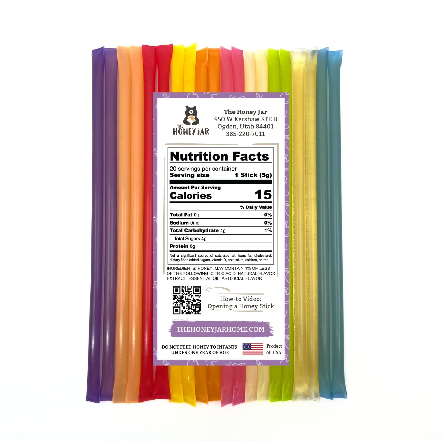 The Honey Jar Variety Pack Honey Sticks - Pure Honey Straws For Tea, Coffee, Or A Healthy Treat - One Teaspoon Of Flavored Honey