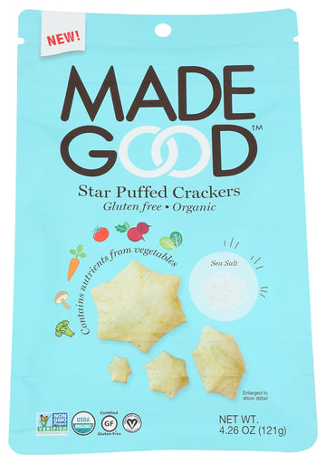 Madegood Organic Sea Salt Star Puffed Crackers, 4.26 Oz