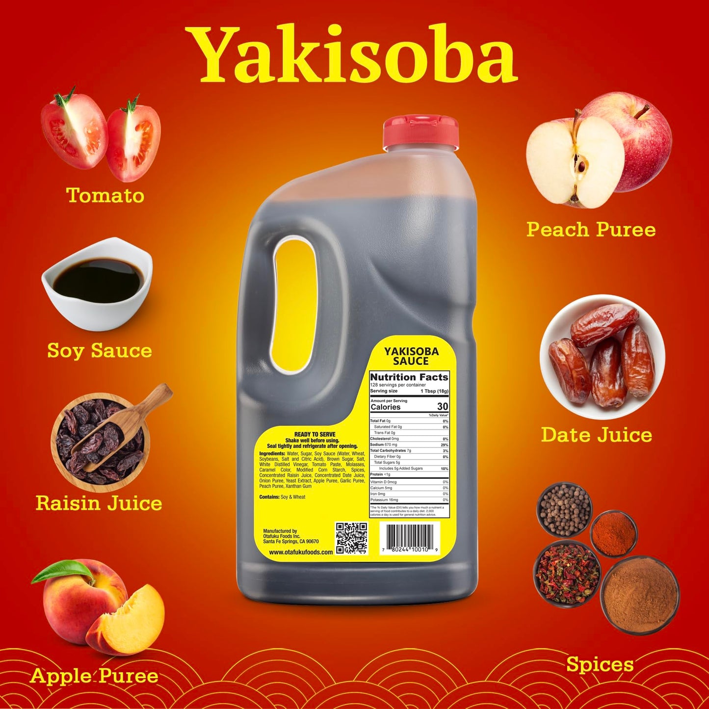 Otafuku Yakisoba Sauce for Japanese Stir Fry Noodles, Restaurant Bulk Size 1/2 Gallon (6 Pack)