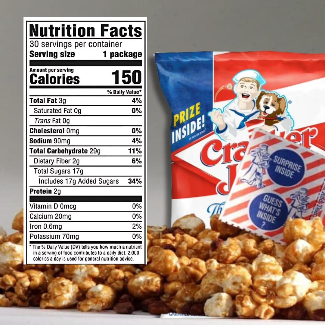 Sweet and Salty Popcorn Individual Bags, 30 Count Bulk Pack- Classic Caramel Coated Popcorn & Peanuts, On-the-Go Snack by Cracke