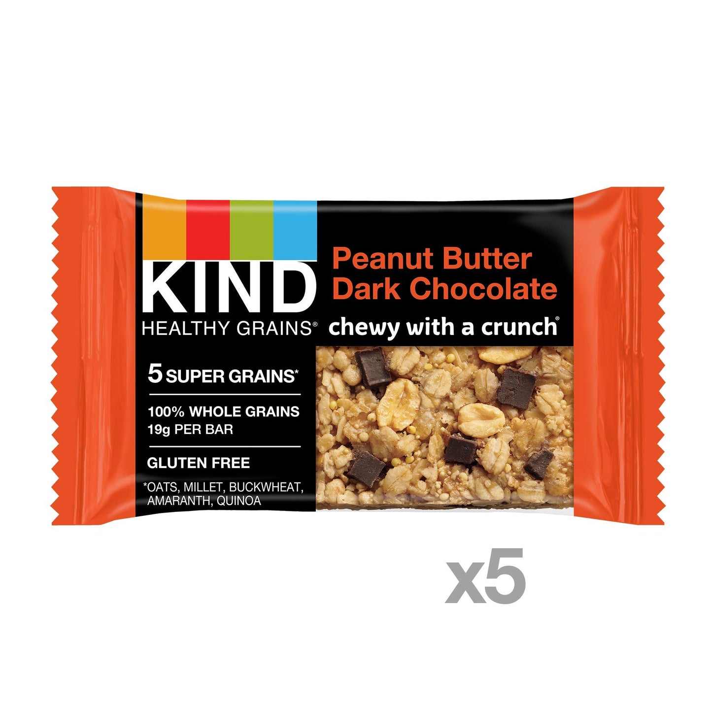 KIND Healthy Grains Bars, Peanut Butter Dark Chocolate, Non-GMO, Gluten Free, 5 Count (Pack of 3)