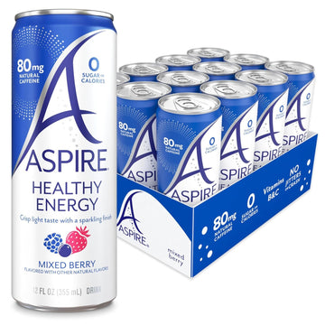 Aspire Healthy Energy Drink, Mixed Berry, Zero Sugar or Calories, Vegan, Kosher, Keto Friendly, Gluten Free, 12 Fluid Ounce (Pac