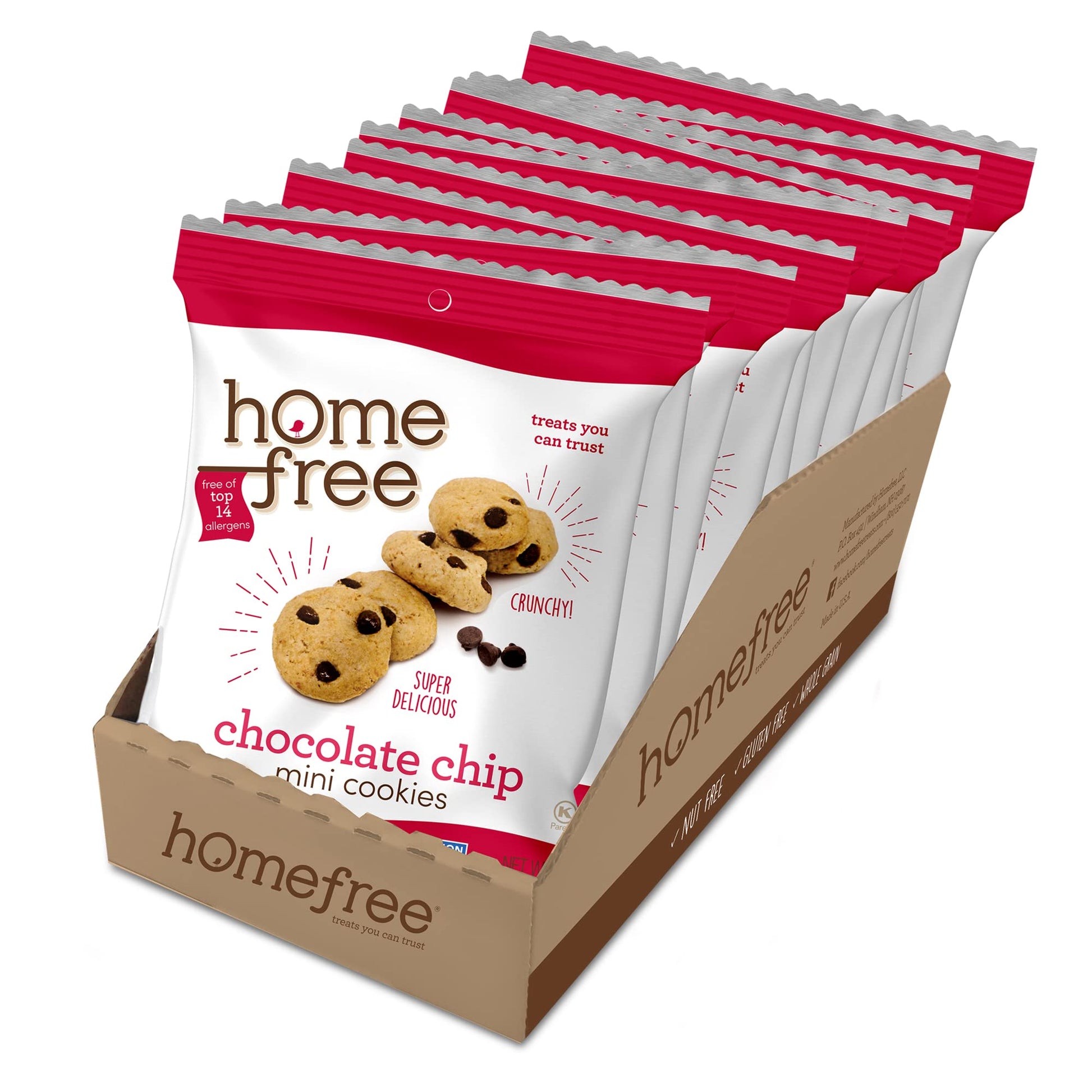 Homefree Treats You Can Trust Gluten Free Mini Cookies, Single Serve, Chocolate Chip, 1.1 Ounce (Pack Of 10)