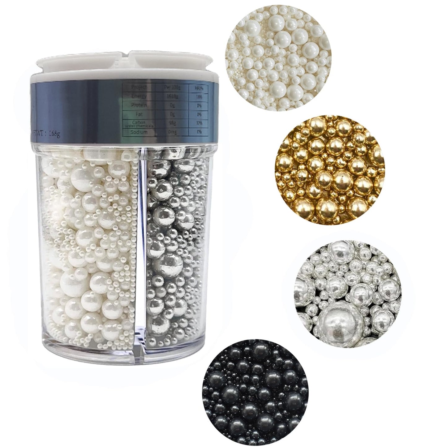 4 in 1 Pearl Sugar Sprinkles 6 oz, Mix sizes Candy Pearls Ideal for Baking, Cake and Cupcake Toppers, Cookie Decoration, Ice Cre