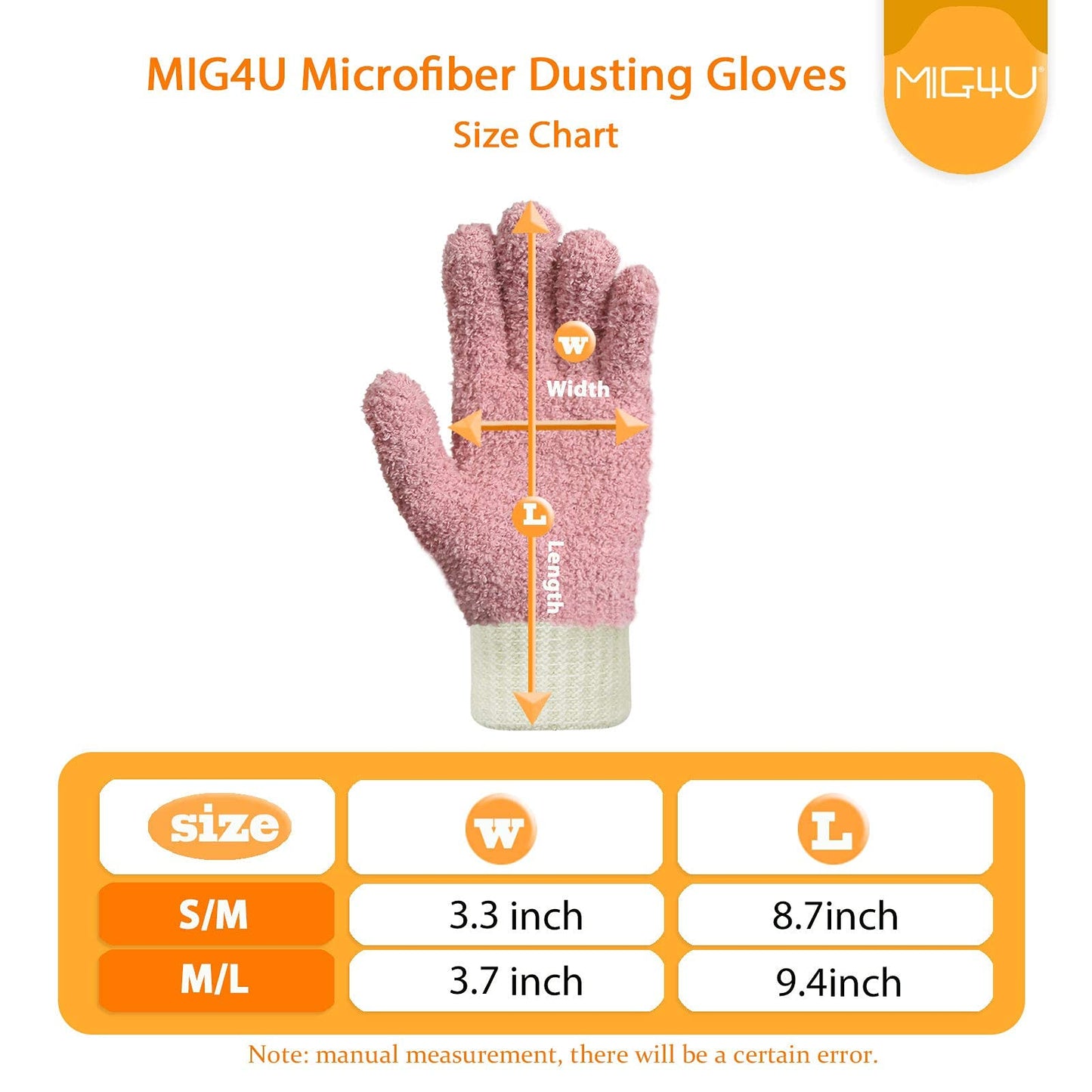 Mig4U 4 Pairs Microfiber Gloves - Dusting Gloves For House Cleaning - Washable Blind Cleaner Duster Tool (Blue/Pink/Gray/Navy,S/