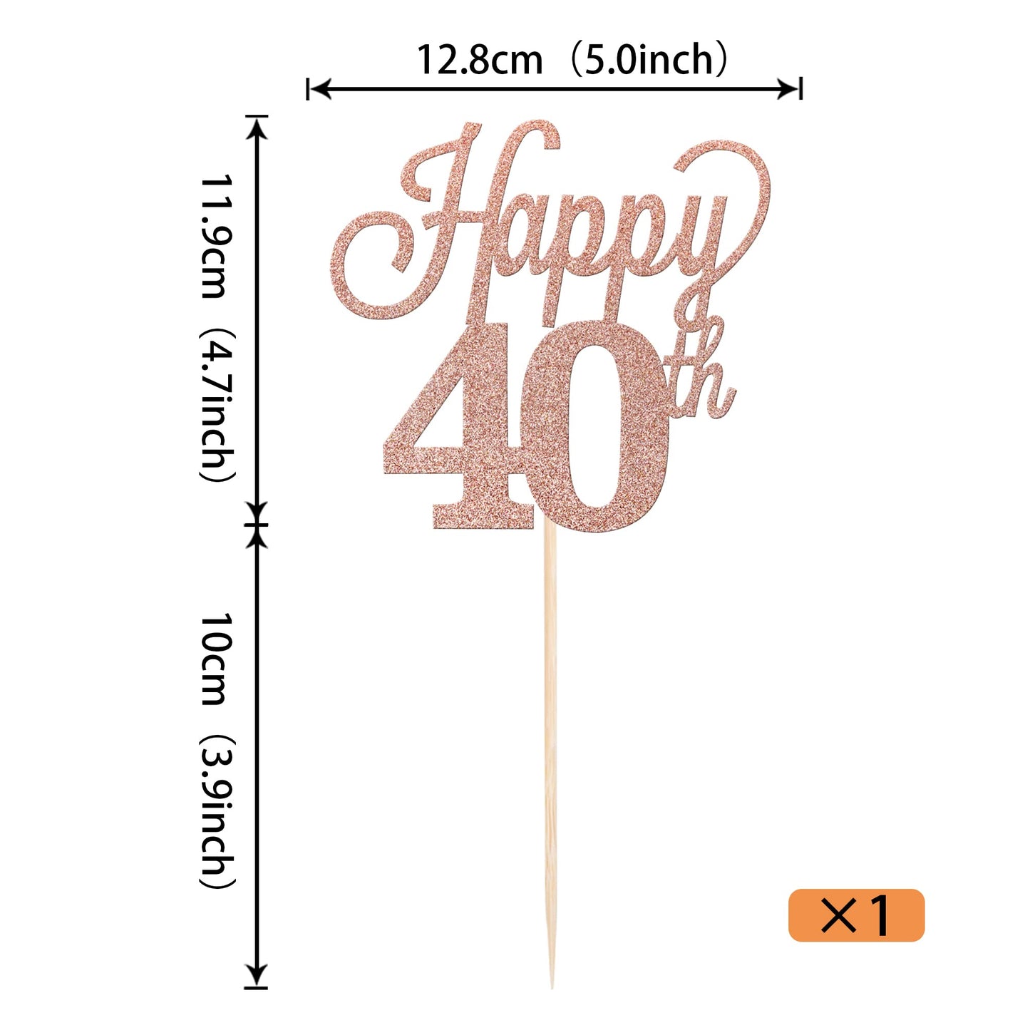 YCTHUNFISH Happy 40th Cake Topper, Black Glitter Number 40, Rose Gold, Bamboo, Birthday Party Decorations