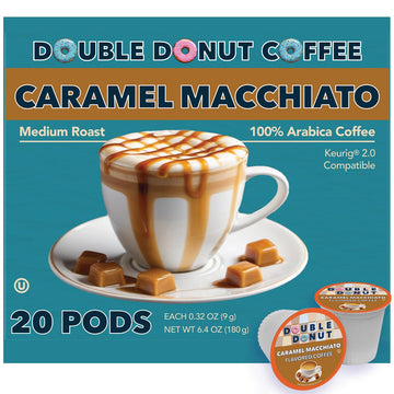 Double Donut Caramel Macchiato Flavored Coffee Pods, Medium Roast Coffee, for Keurig K Cups Machines, in Recyclable Pods, 20 Cou