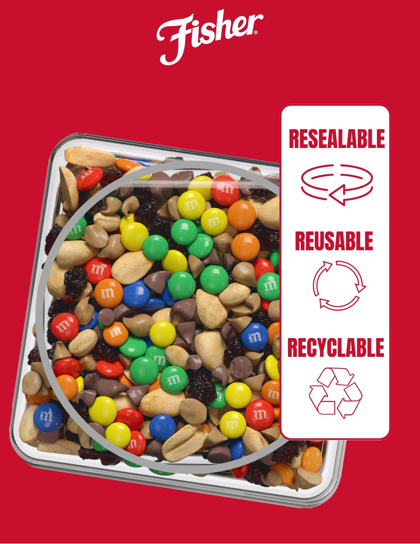 Fisher Snack Indulgent Trail Mix, 38 Ounces, Peanuts, Milk Chocolate Candies, Raisins, Milk Chocolate Drops, Peanut Butter Chips