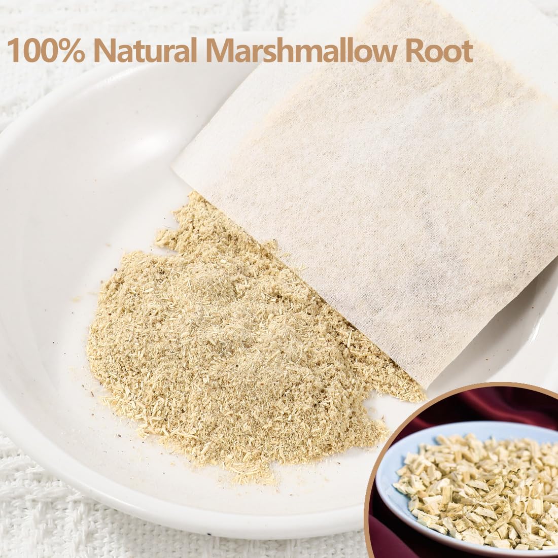 50 enhanced Marshmallow Root Tea Bag 100% Natural Pure Althaea Officinalis No Additives & Caffeine Free  Caffeine-free - Respiratory Support & Promote Digestion.