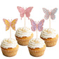 24 Pcs Butterfly Cupcake Toppers Assembled Rose Gold Glitter Double Layers 3D Butterfly Baby Shower Cupcake Food Picks Decoratio
