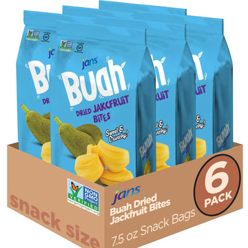 Jans Buah Dried Jackfruit Chips 7.05 oz (Pack of 6) Jack Fruit Chips - Real Fruit Snack - Gluten-Free, Sweet & Crunchy - Ready-t