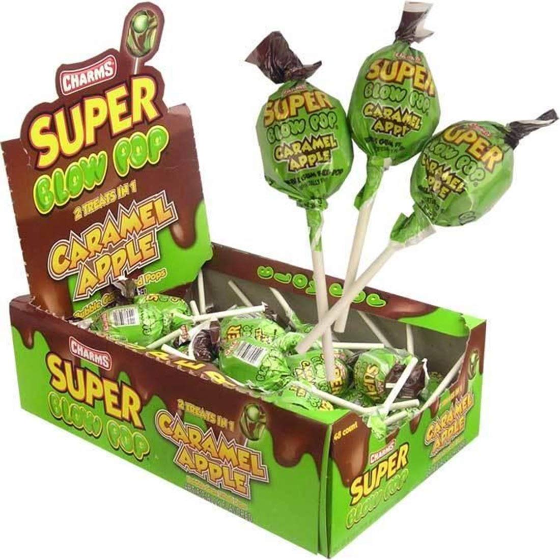 Charms Super Blow Pops - Caramel Apple - Halloween Candy - 48 Piece Box