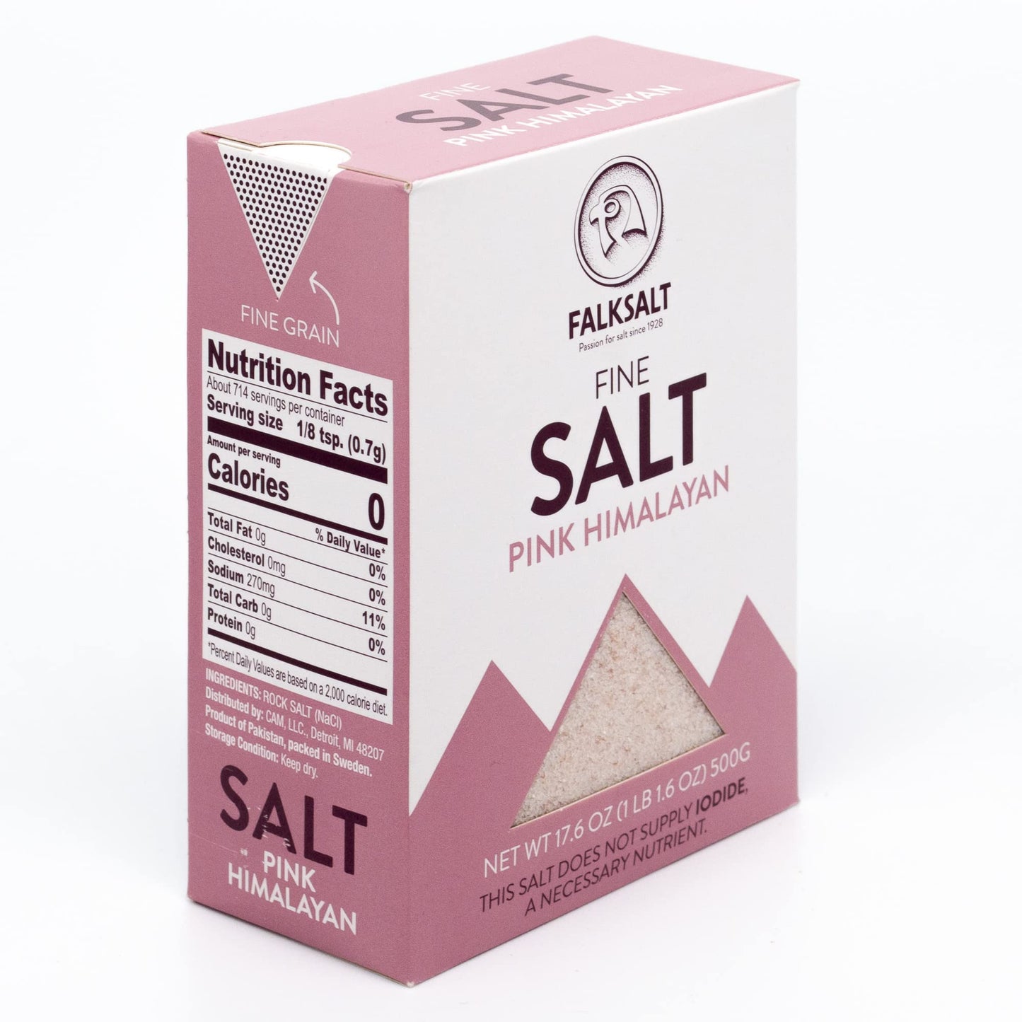 Falksalt Pink Himalayan Sea Salt - Fine Grain, 17.64 oz, Non-GMO, Kosher, Halal Certified