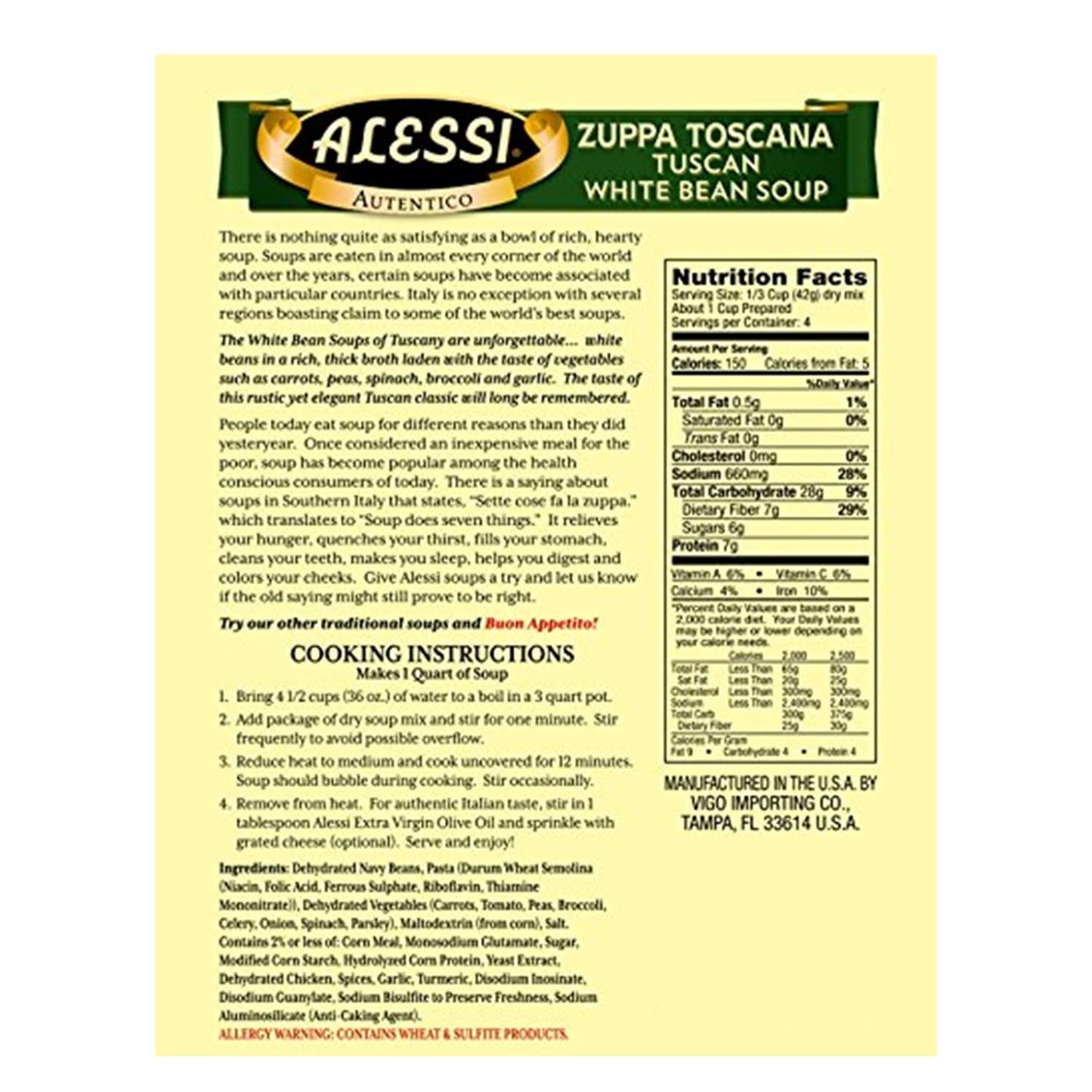 Alessi Autentico Premium Soups, Traditional Flavors, 6Oz (Tuscan White Bean, Pack Of 6)