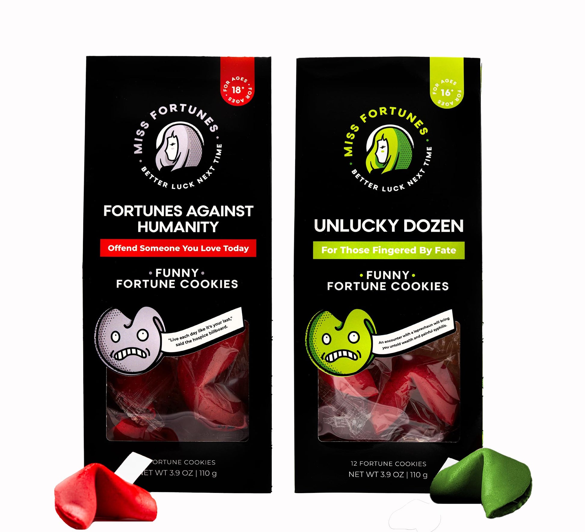 MISS FORTUNES Funny Fortune Cookies, Multi-Pack of 2 Dozen, 12 Count, Humanity + Unlucky