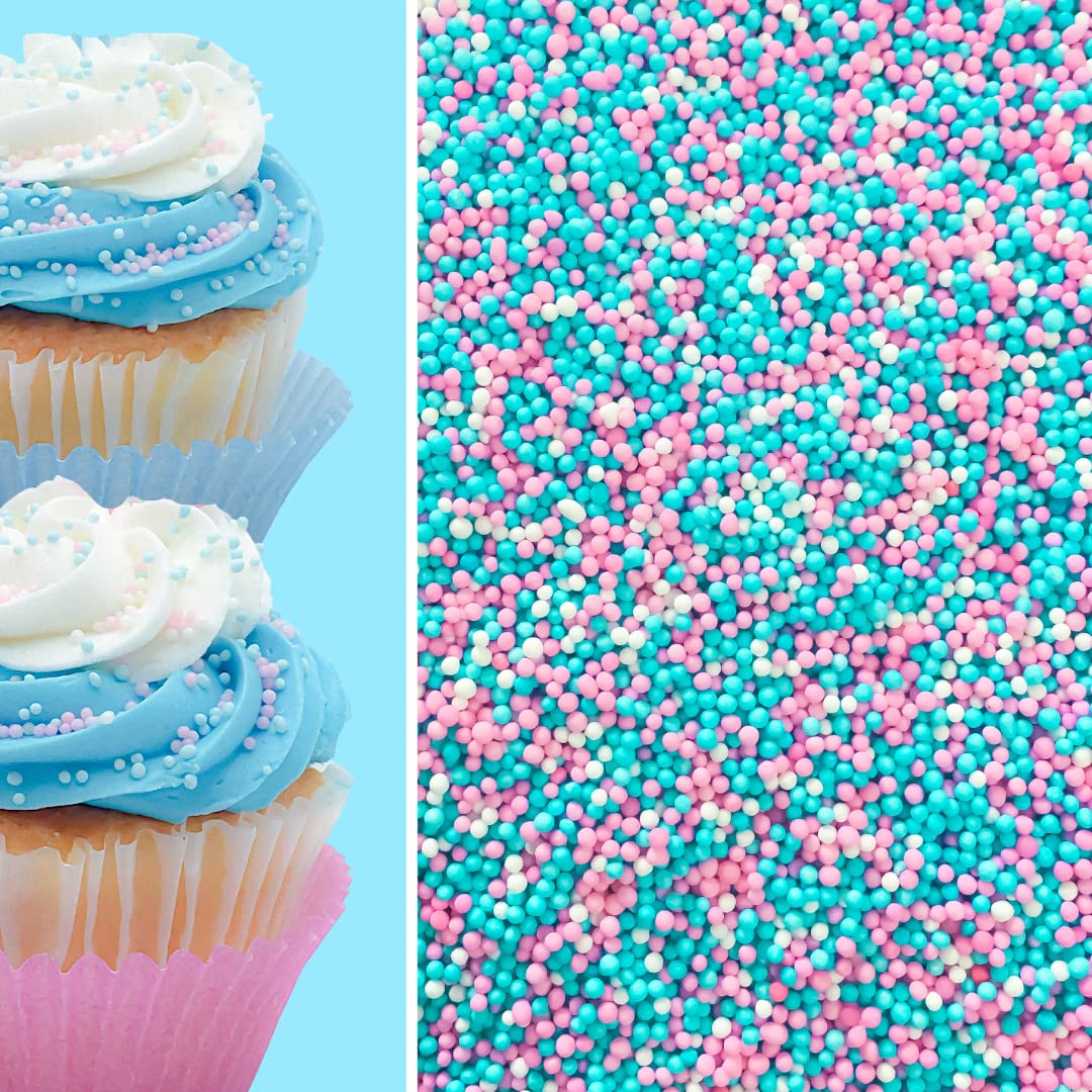 Sprinkle Deco Confetti Toppings for Cakes, Cookies, Cupcakes, Ice Cream, Donuts, 6 Ounce, Gender Reveal, Pink Blue White