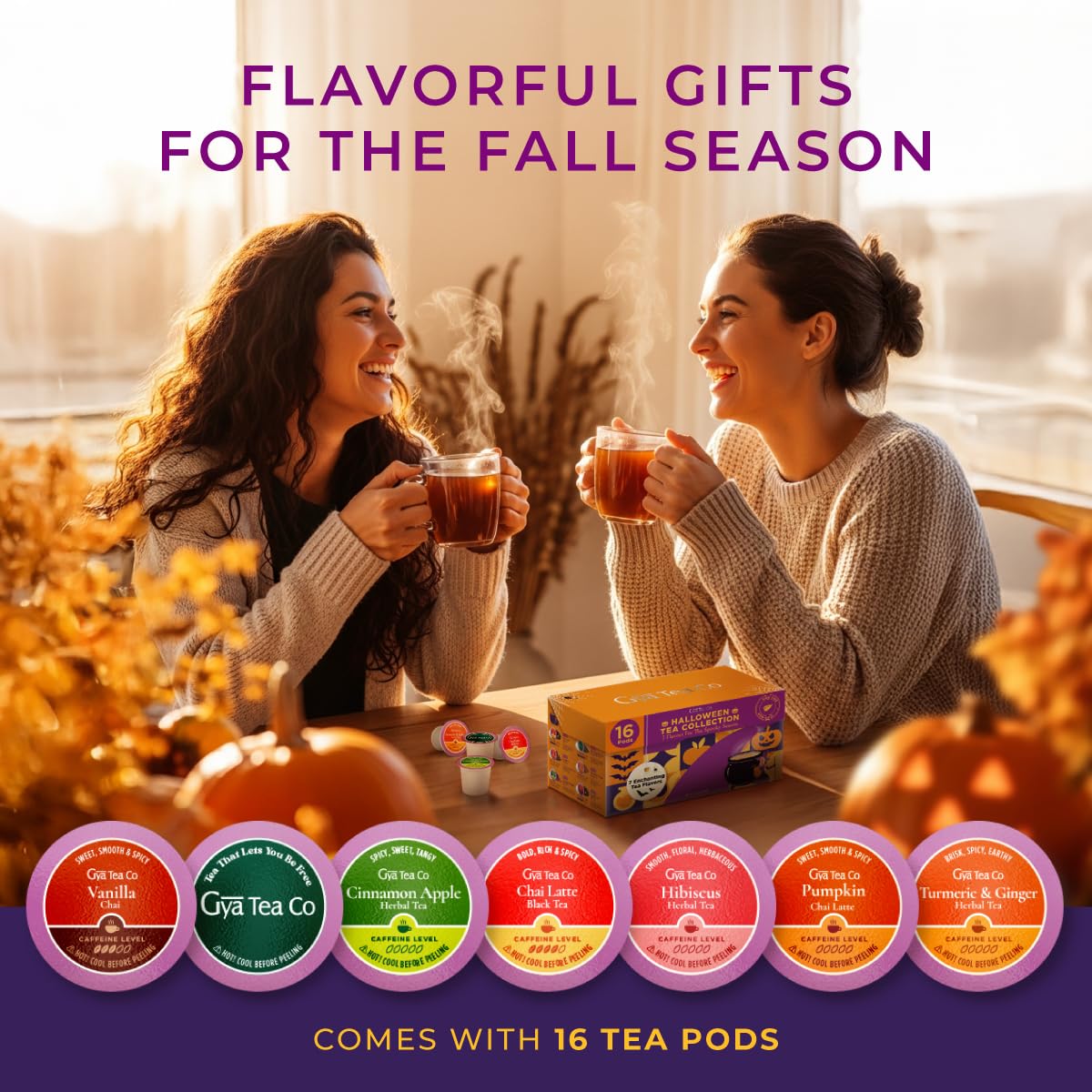 Gya Tea Co Halloween Tea Pod Collection Gift Set (16 Count) - Different Flavors Assorted Variety Pack
