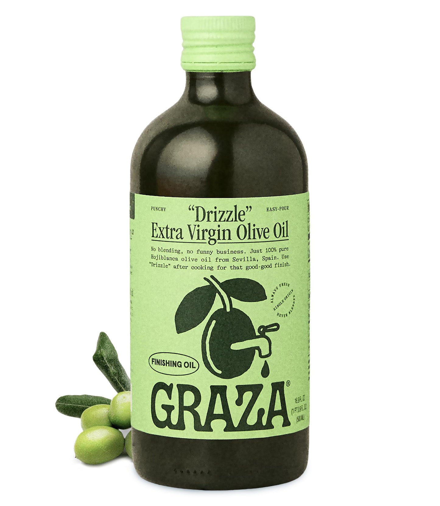 Graza Drizzle Extra Virgin Olive Oil, Finishing Oil - High Polyphenol Early Harvest EVOO Finishing Oil in a Glass Bottle - Singl