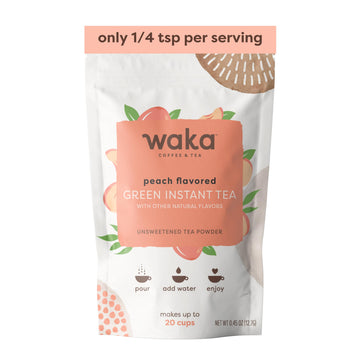 Waka Instant Green Tea Mix, Peach Flavored - 100% Tea Leaves, No Additives, Unsweetened Sample/Travel Size Tea Powder - Easy Qui