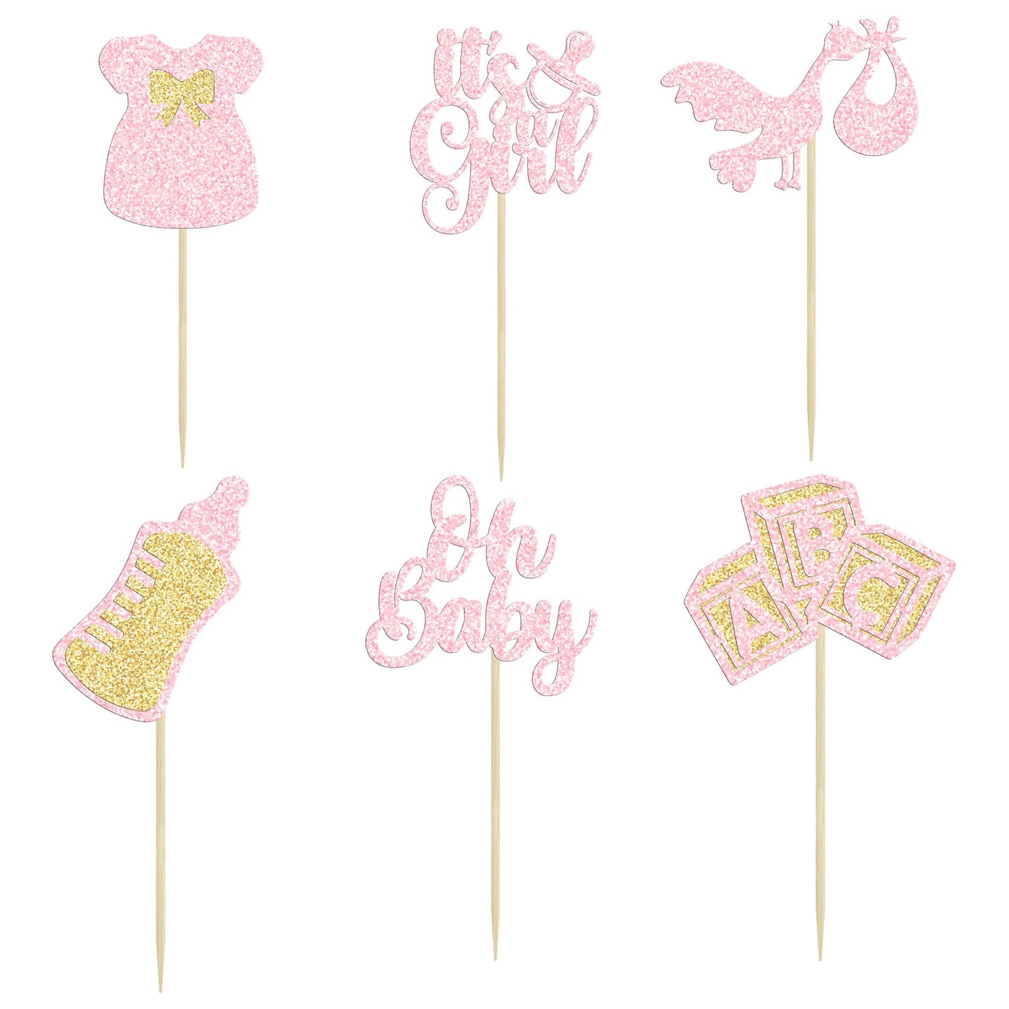 Gyufise 24Pcs Baby Shower Cake Topper, Light Pink, Baby Girl Themed Cupcake Picks For Gender Reveal, Birthday Party Supplies