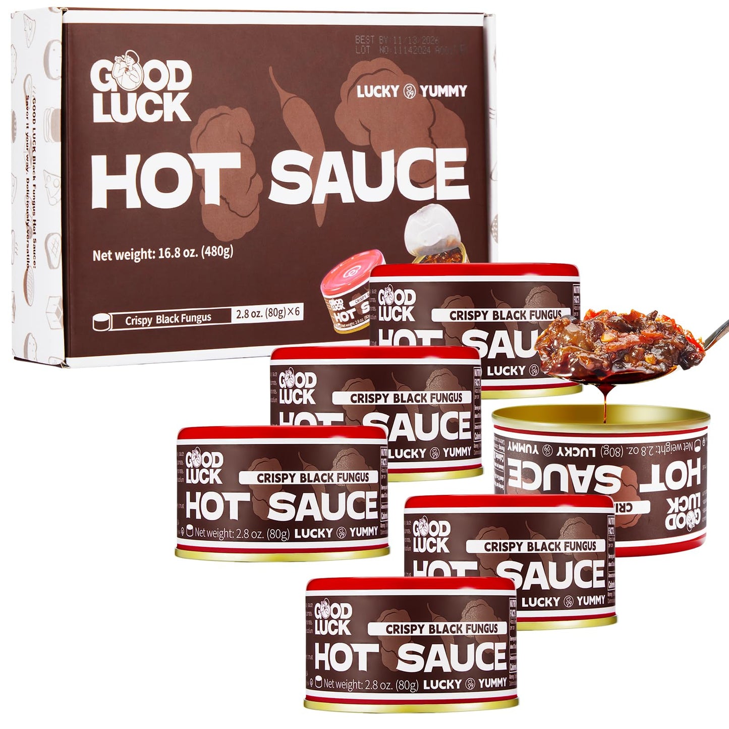 GOOD LUCK Hot Sauce, Unique Instant Crispy Black Fungus Chili Sauce, Spicy Chili Oil and Chili Paste with Chili Pepper, Soy Sauc