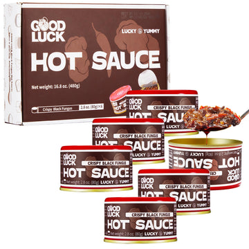 GOOD LUCK Hot Sauce, Unique Instant Crispy Black Fungus Chili Sauce, Spicy Chili Oil and Chili Paste with Chili Pepper, Soy Sauc