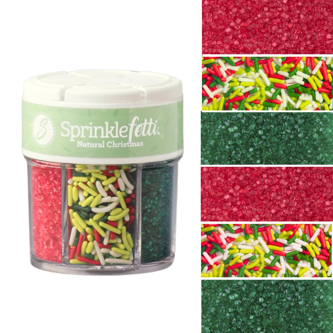 Sweets Indeed Dye Free Christmas Sprinkles - 2.75 oz 6-Cell Holiday Jar | Red Sanding Sugar  Green Sanding Sugar & Christmas Jimmies | Natural Edible Cookie  Cupcake & Cake Decorations