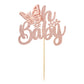 Gyufise 1Pcs Butterfly Oh Baby Cake Topper Rose Gold Glitter Baby Shower Butterfly Cake Pick Decorations For Gender Reveal Baby