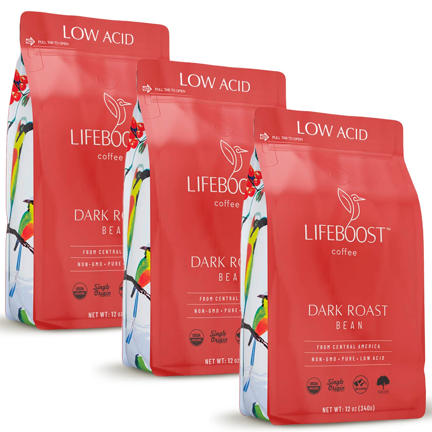 Lifeboost Dark Roast Whole Bean Coffee - Non-GMO Low Acid Single Origin USDA Organic Coffee - Third Party Tested For Mycotoxins 