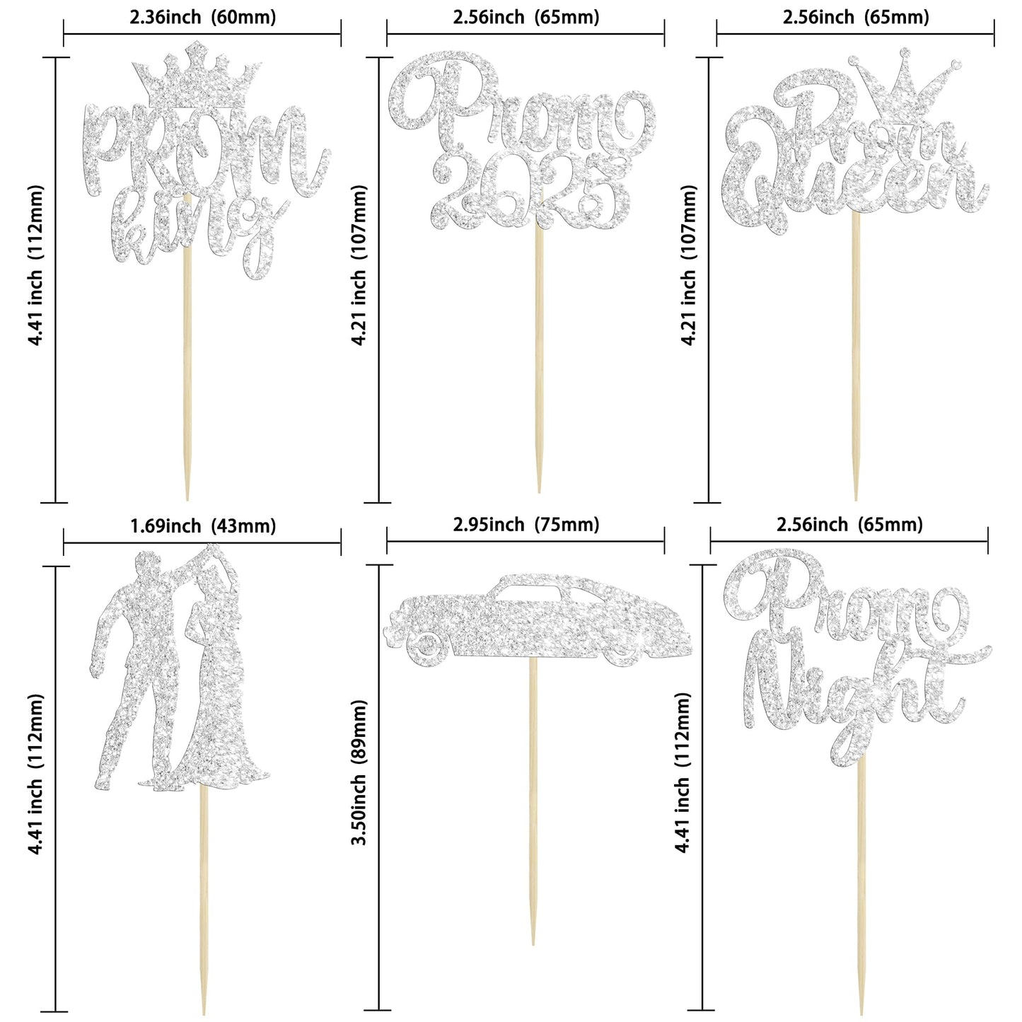 Gyufise 24Pcs Sliver Prom Cupcake Topper Prom Decorations For Party 2025 Prom Graduation Cupcake Topper 2025 Graduation Decorati
