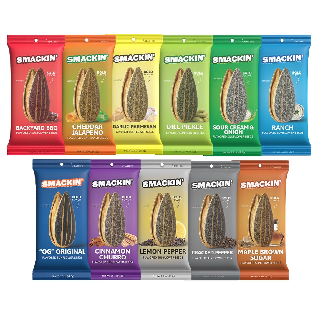 SMACKIN  Sunflower Seeds  Roasted Jumbo Small-Batch  American Made - Variety  1.5oz bags (11 pack)