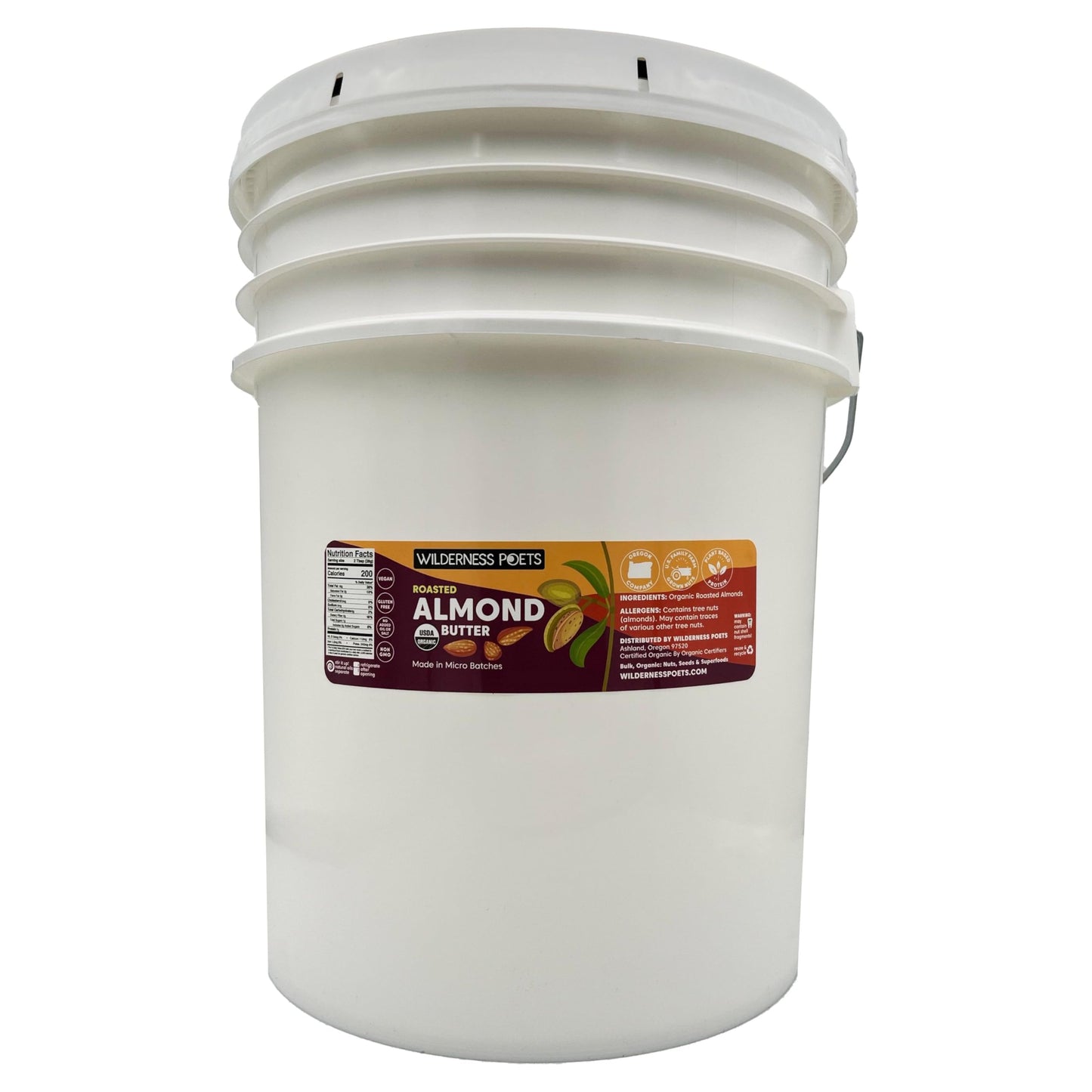 Wilderness Poets, Roasted Almond Butter - Organic, Smooth, Creamy, No Salt, Unsweetened Nut Butter - Bulk Size (40 Pound - 5 Gal
