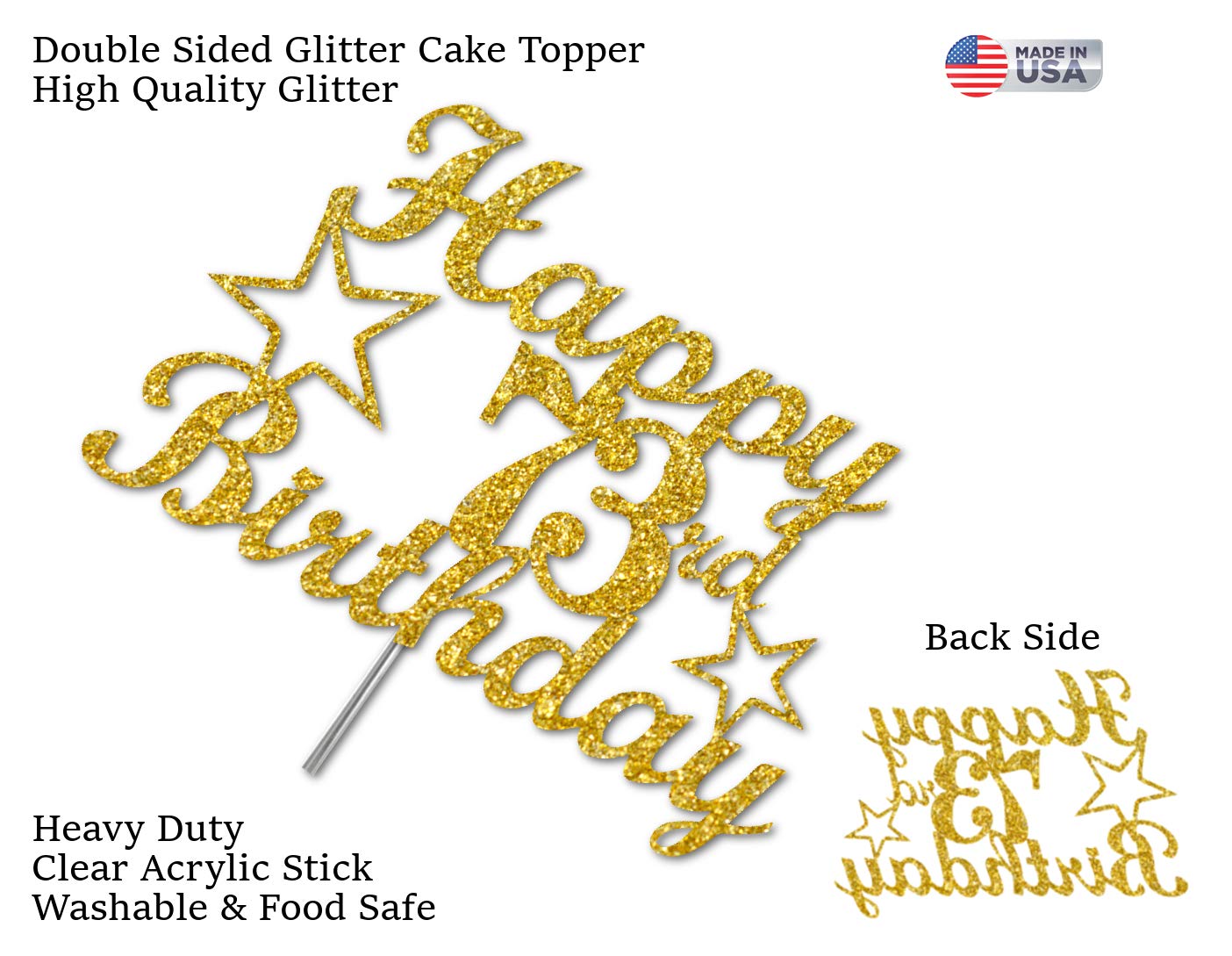 73 Birthday Cake Topper Gold Glitter, Party Decoration Ideas, Premium Quality, Sturdy Doubled Sided Glitter, Acrylic Stick. Made