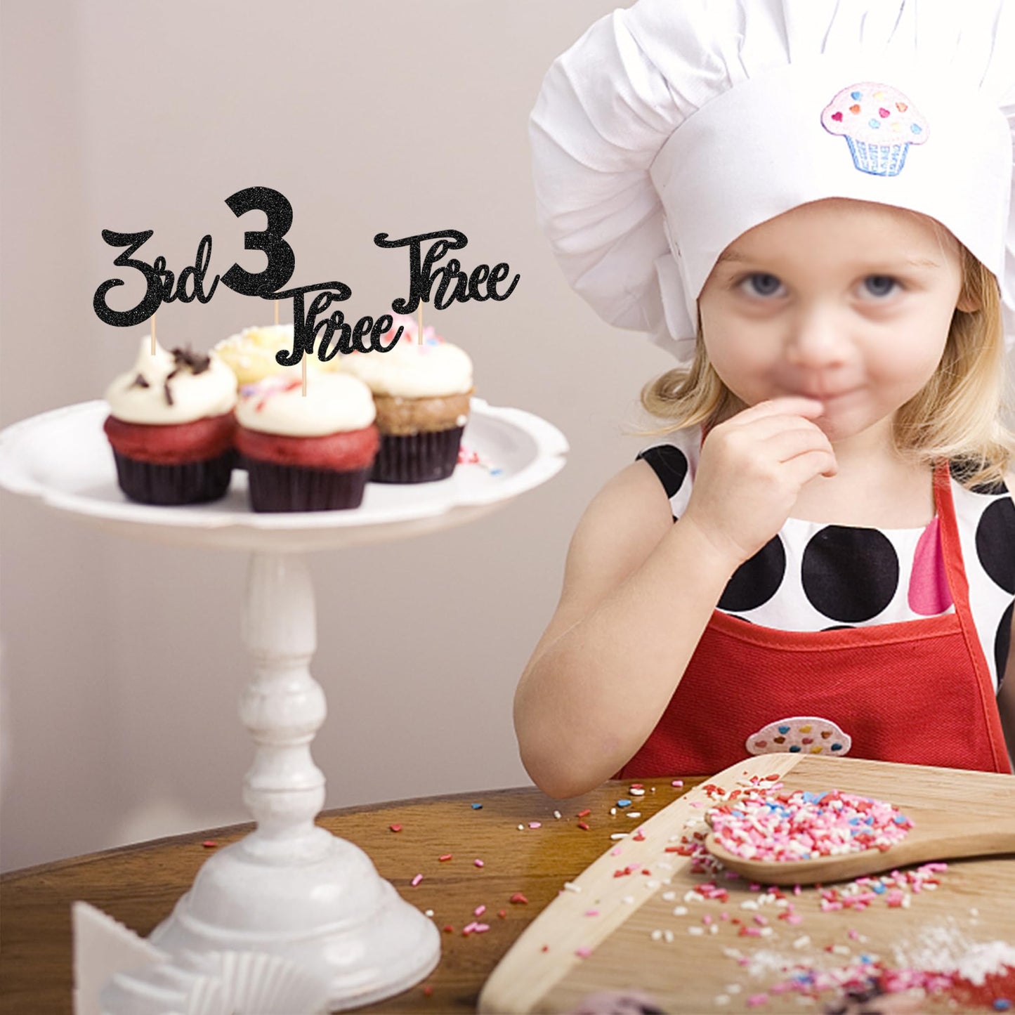 ZHUOWEISM 24 PCS Cupcake Toppers Glitter Number 3 Decorations for 3rd Birthday Baby Shower, Black Paper